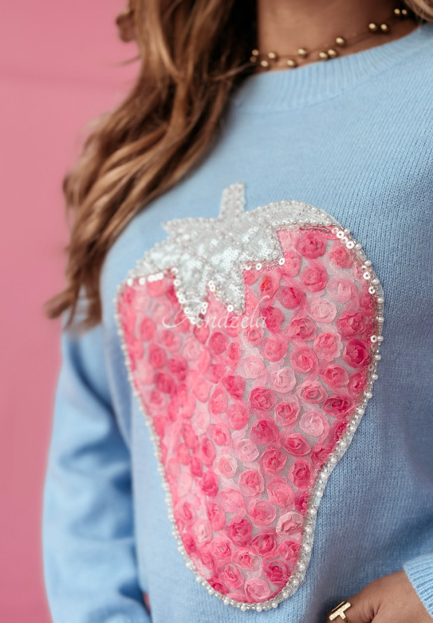 Pullover mit dekorativer Applikation Strawberry Muffin Himmelblau