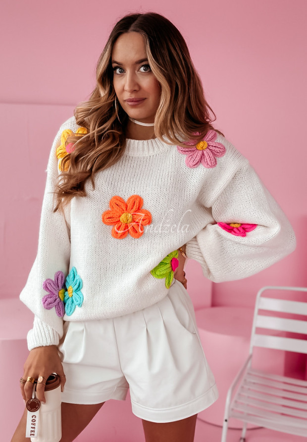 Oversize Pullover mit Blumen Garden Delight Ecru