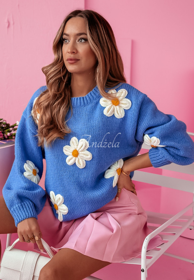 Oversize Pullover mit Blumen Garden Delight Blau