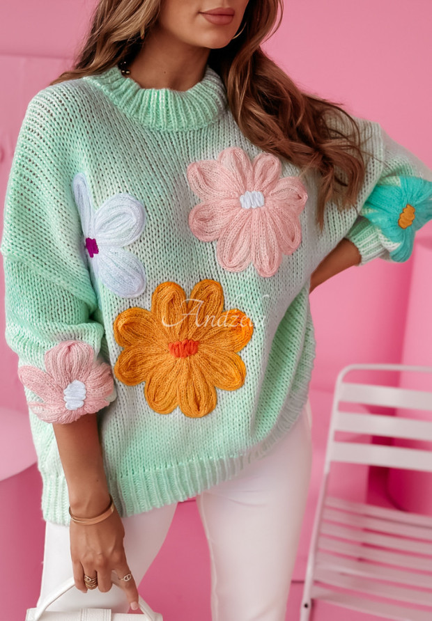 Oversize-Pullover mit Blumen Flower Fields Mintgrün