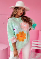 Pullover oversize z kwiatami Flower Fields Himmelblau