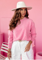 Oversize Pullover mit Perlen Pearl Symphony Rosa