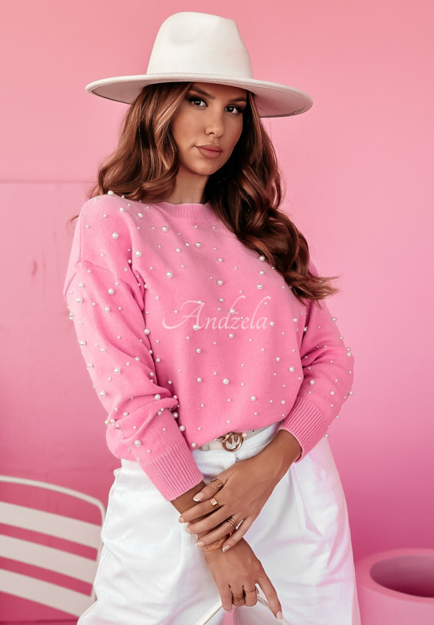 Oversize Pullover mit Perlen Pearl Symphony Rosa