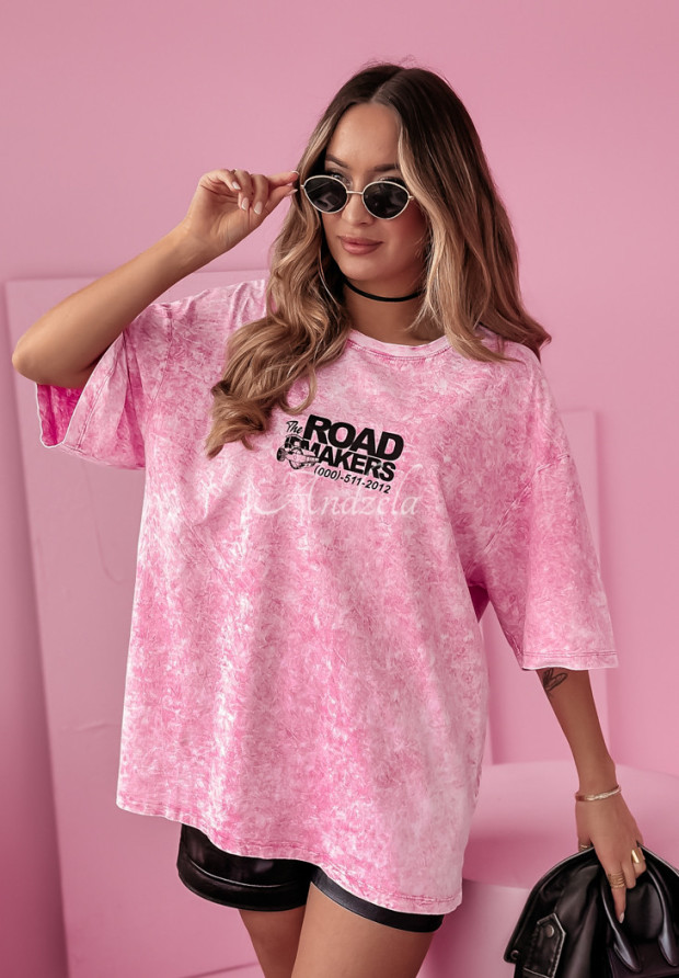 Langes T-Shirt mit Print The Road Makers Rosa