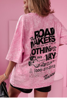 Długi T-shirt z nadrukiem The Road Makers Rosa