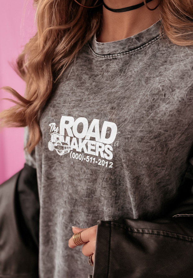 Langes T-Shirt mit Print The Road Makers dunkelgrau