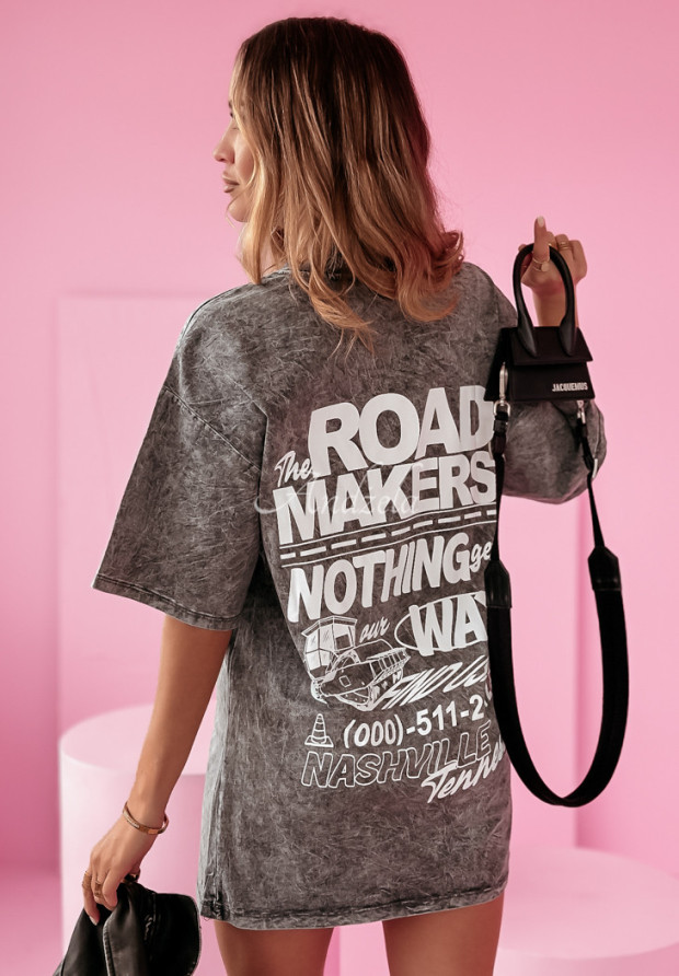 Langes T-Shirt mit Print The Road Makers dunkelgrau