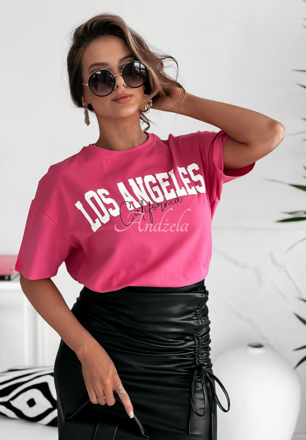 Oversized T-Shirt mit Print LA California Rosa