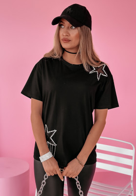 T-Shirt mit dekorativer Applikation Galactic Glam Schwarz