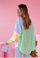 Shirt oversize w paski Dare To Be Different zielono-in blue