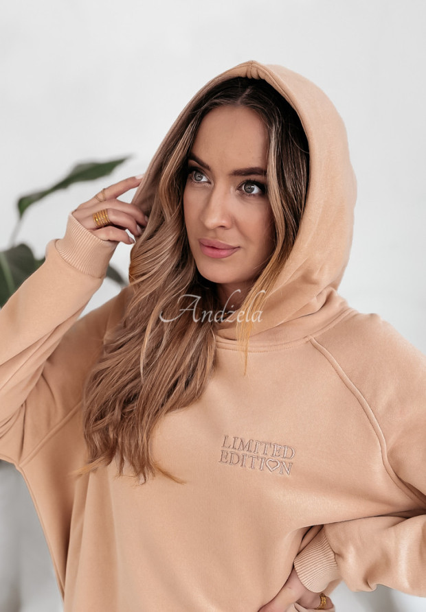Oversize Sweatshirt mit Stickerei und Kapuze I Am Limited Edition Camel