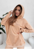 Sweatshirt oversize z haftem i kapturem I Am Limited Edition Camel