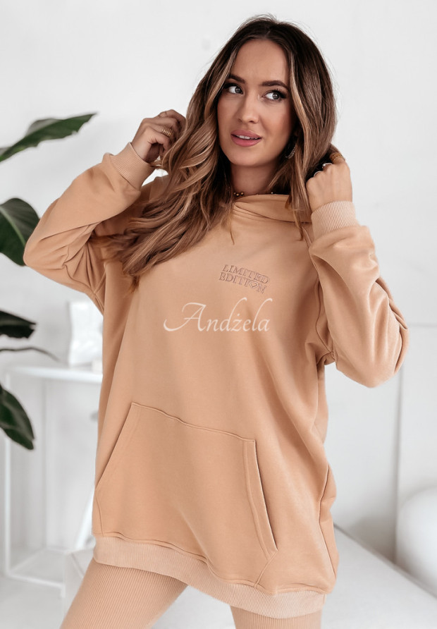 Oversize Sweatshirt mit Stickerei und Kapuze I Am Limited Edition Camel