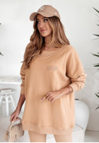 Sweatshirt oversize z ozdobnym dekoltem i haftem I Am Limited Edition Camel