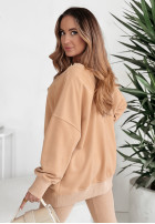 Sweatshirt oversize z haftem i dekoltem I Am Limited Edition Camel