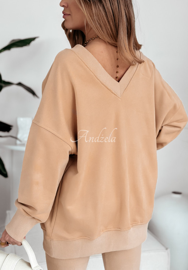 Oversize-Sweatshirt mit Stickerei und Ausschnitt I Am Limited Edition Camel