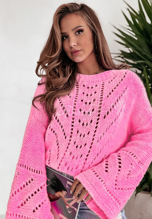 Durchbrochener Pullover mit weiten Ärmeln Softened Touch Rosa