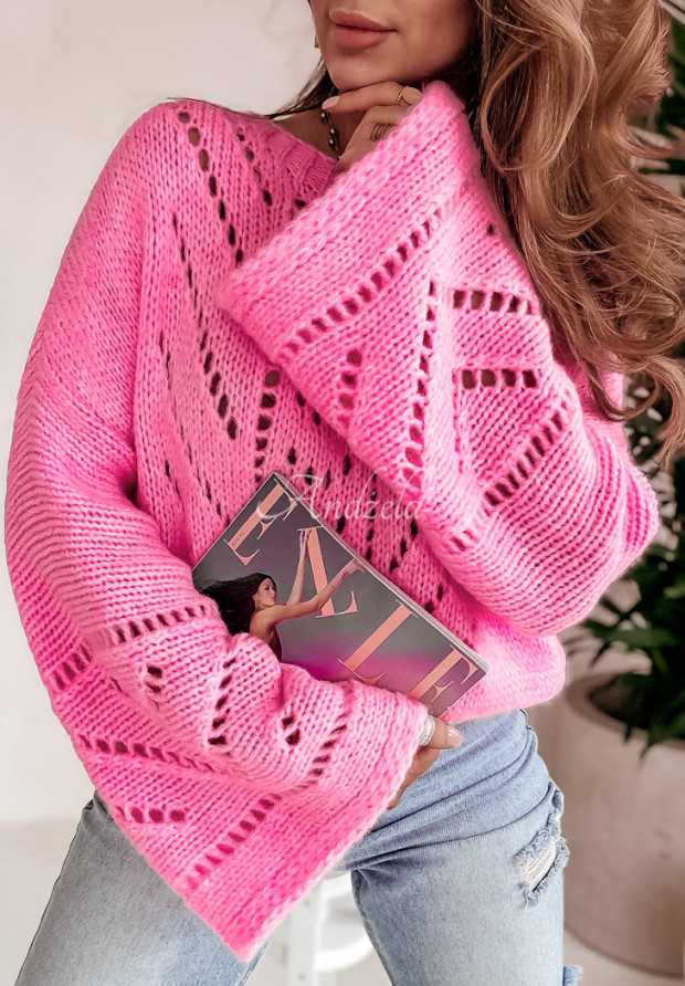 Durchbrochener Pullover mit weiten Ärmeln Softened Touch Rosa