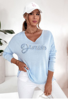 Leichter Pullover mit dekorativer Aufschrift Dream Himmelblau