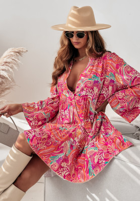 Gemustertes Kleid mit Rüschen Relaxed Sunshine Rosa