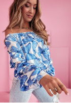 Wzorzysta Bluse Kleid im spanischen Stil Butterfly Magic Blau