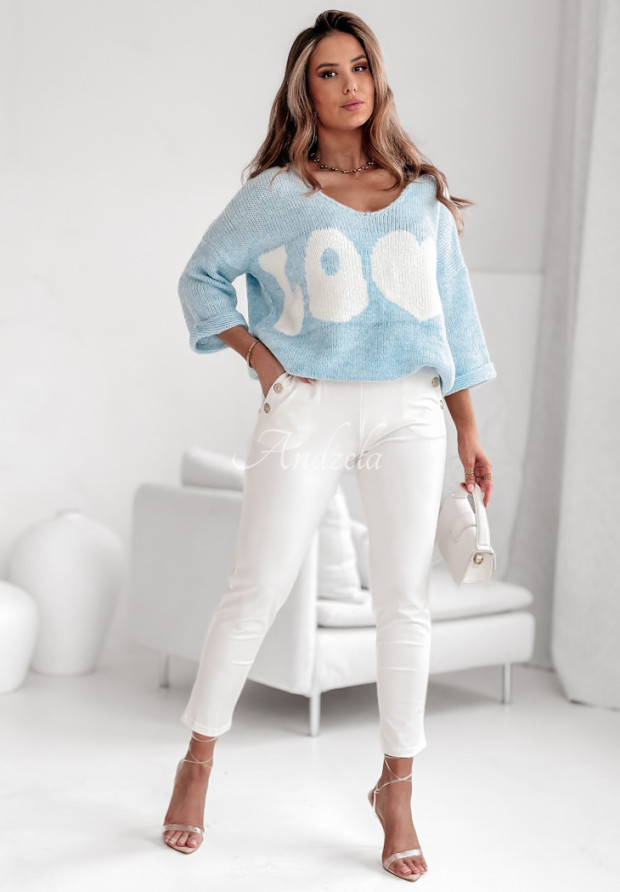 Oversize Pullover mit Aufschrift Love blau-weiß