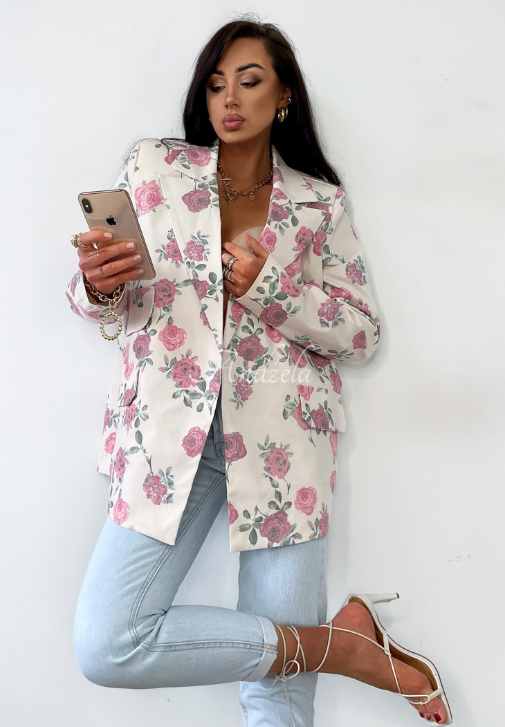 Langer Blazer mit Blumengürtel La Milla Rosy Sensation Ecru