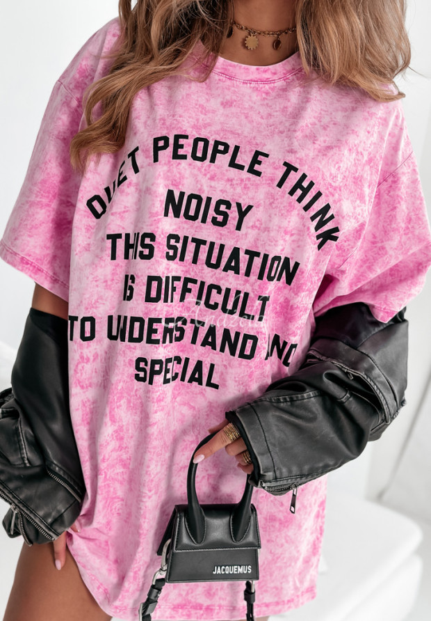 Langes T-Shirt mit Aufdruck People Think Rosa