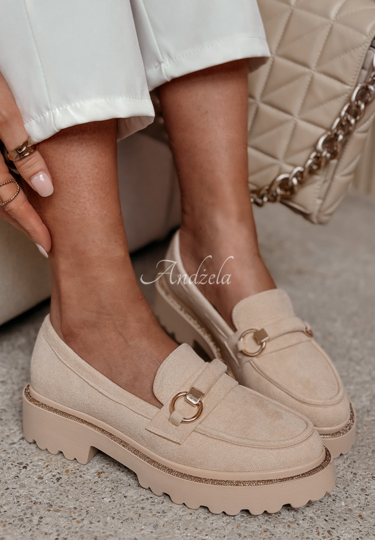 Wildleder-Loafer mit hohen Absätzen Girls With Goals Beige