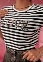 Krótki T-Shirt w paski Lovely Stripes biało-Schwarz
