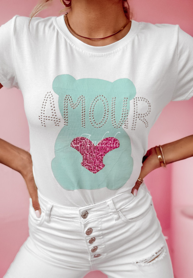 T-Shirt mit Print Teddy Amour Weiß