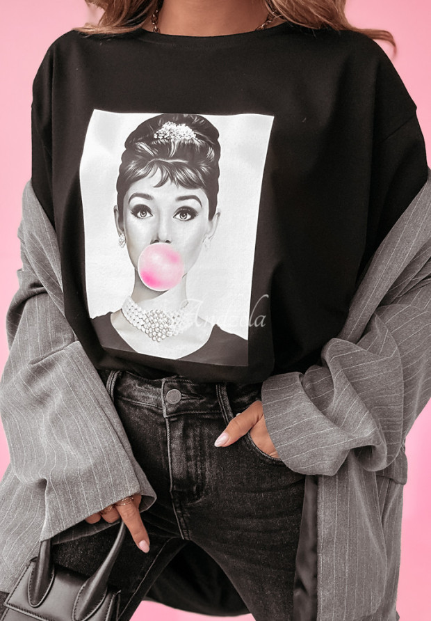 T-Shirt mit Print Bubblegum Lips Schwarz