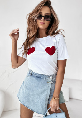 T-Shirt mit Print Two Hearts Together Weiß