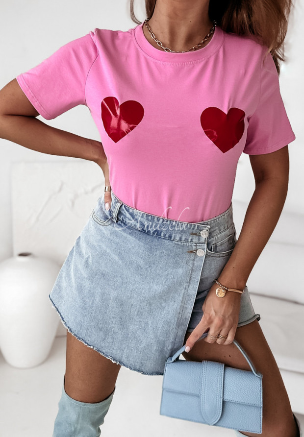 T-Shirt mit Print Two Hearts Together Rosa