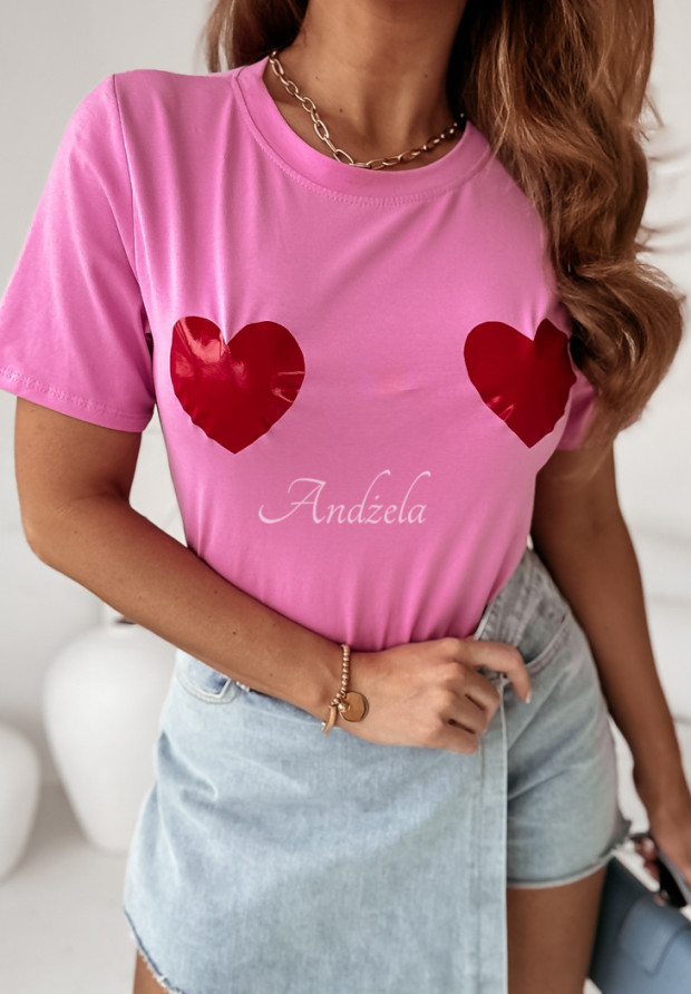 T-Shirt mit Print Two Hearts Together Rosa