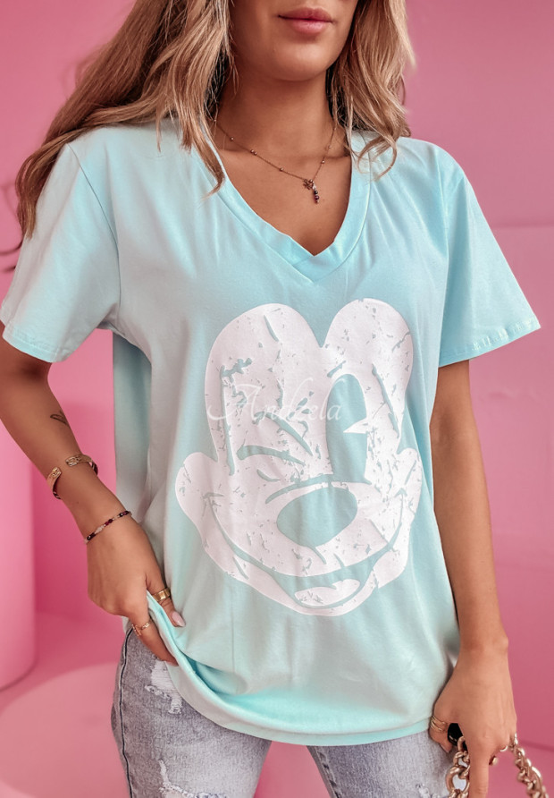 T-Shirt mit Print Mouse Vibes Himmelblau