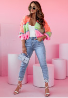 Krótki kardigan oversize Mosaic Magic pomarańczowo-różowy