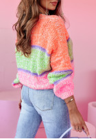 Krótki kardigan oversize Mosaic Magic pomarańczowo-różowy