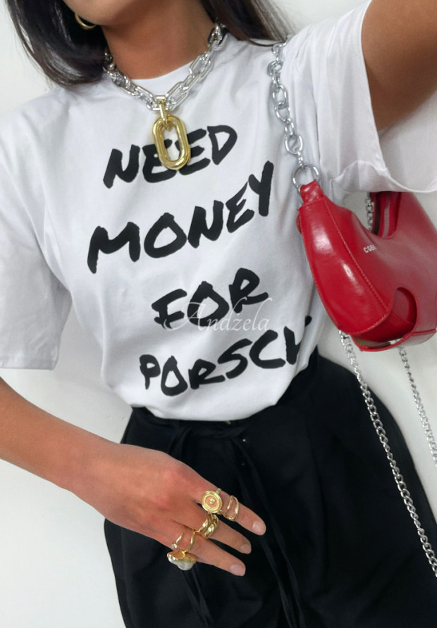 T-Shirt mit Aufdruck La Milla Need Money For Porsche Weiß
