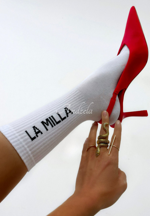 Socken mit Aufschrift La Milla Weiß