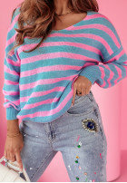 Pullover oversize w paski Born To Inspire różowo-Blau