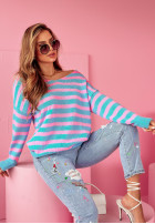 Pullover oversize w paski Born To Inspire różowo-Blau