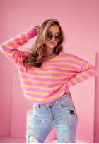 Pullover oversize w paski Born To Inspire różowo-Orange