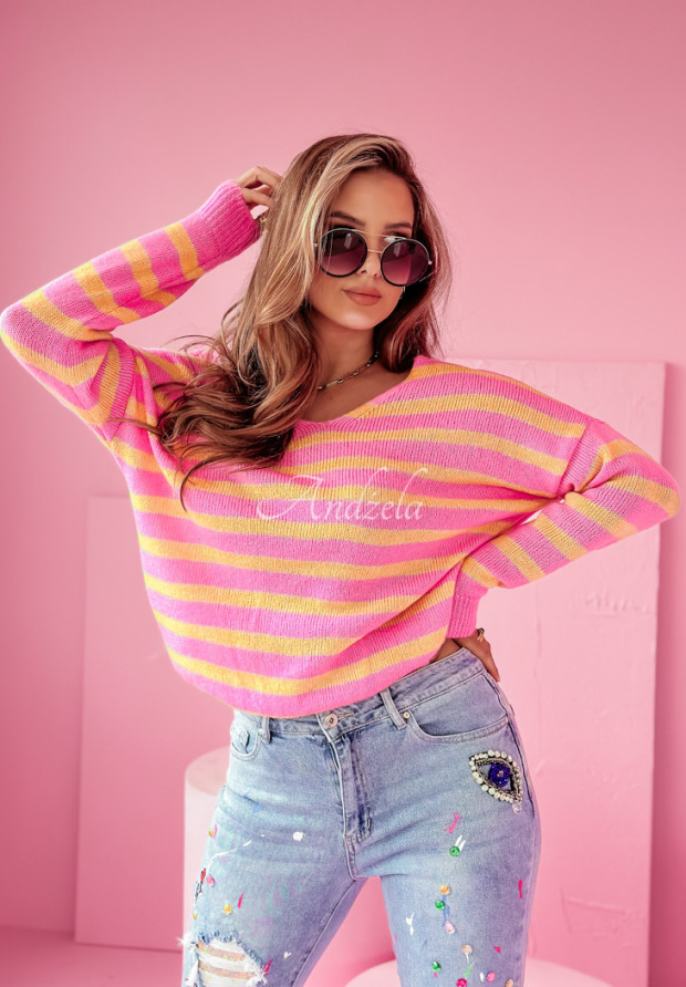 Gestreifter Oversize Pullover Born To Inspire rosa-orange
