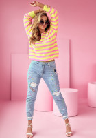 Pullover oversize w paski Born To Inspire różowo-Gelb