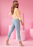 Pullover oversize w paski Born To Inspire różowo-Gelb