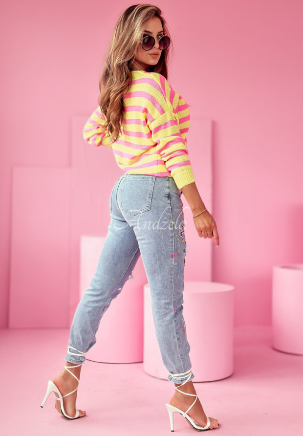Gestreifter Oversize Pullover Born To Inspire rosa-gelb