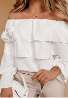 Bluse Kleid im spanischen Stil z falbankami Fiesta Delight Ecru