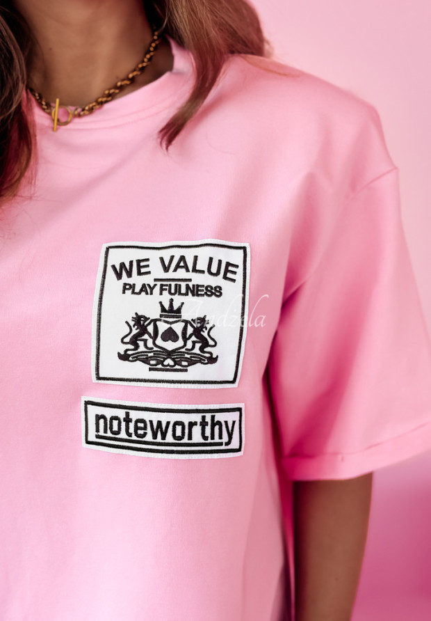T-Shirt mit Stickerei We Value Rosa