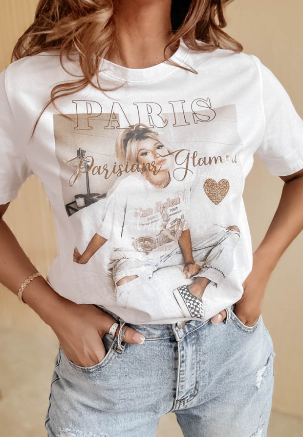 T-Shirt mit Print Paris Glamour Weiß